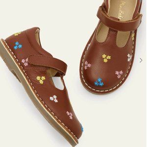 Mini Boden Leather T-Bar Flats- Tan Embroidered- Size 31